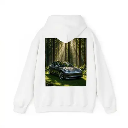 Tesla Model 3 Parked In Sunlit Forest