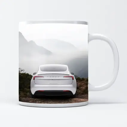 Tesla Model Y White Misty Mountain View