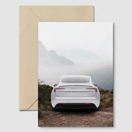 Tesla Model Y White Misty Mountain View