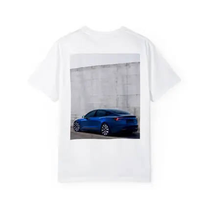 Tesla Model 3 Blue Against Concrete Wall