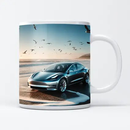 Tesla Model 3 Parked on Sunny Beach
