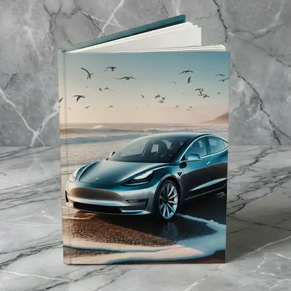Tesla Model 3 Parked on Sunny Beach