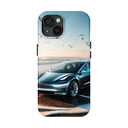 Tesla Model 3 Parked on Sunny Beach