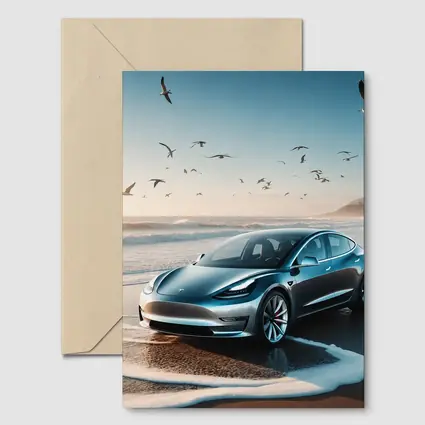 Tesla Model 3 Parked on Sunny Beach