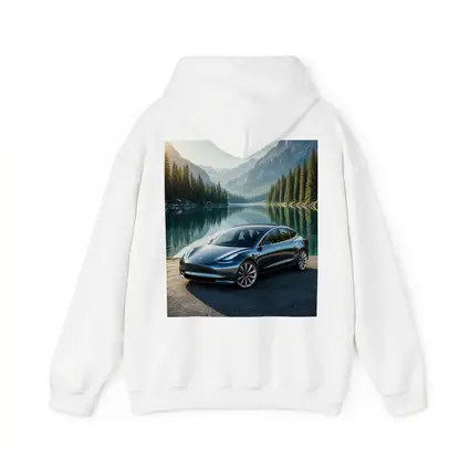 Tesla Model 3 Parked By Mountain Lake
