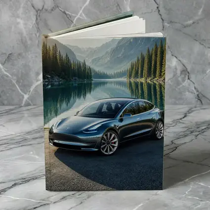 Tesla Model 3 Parked By Mountain Lake