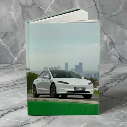 Tesla Model 3 White Car City Skyline