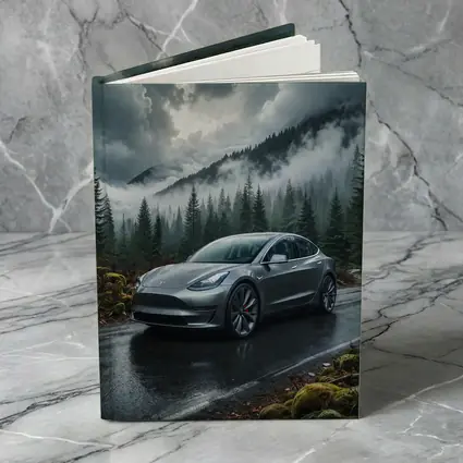 Tesla Model 3 Rainy Forest Mountain Road