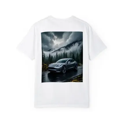 Tesla Model 3 Rainy Forest Mountain Road