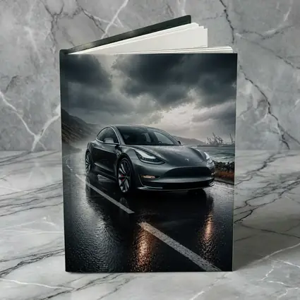 Tesla Model 3 On Rainy Coastal Road