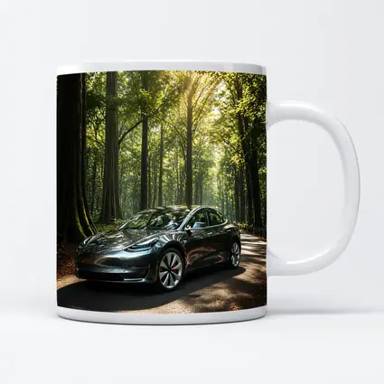 Tesla Model 3 Parked On Forest Road