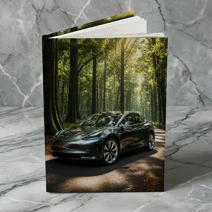 Tesla Model 3 Parked On Forest Road