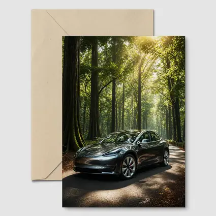 Tesla Model 3 Parked On Forest Road