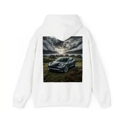 Tesla Model 3 Dark Dramatic Cloudy Landscape