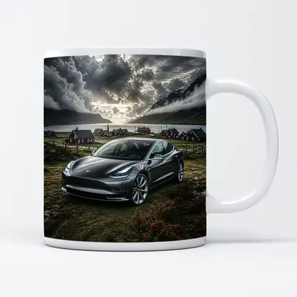 Tesla Model 3 Dark Dramatic Cloudy Landscape