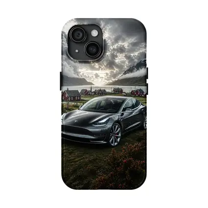 Tesla Model 3 Dark Dramatic Cloudy Landscape