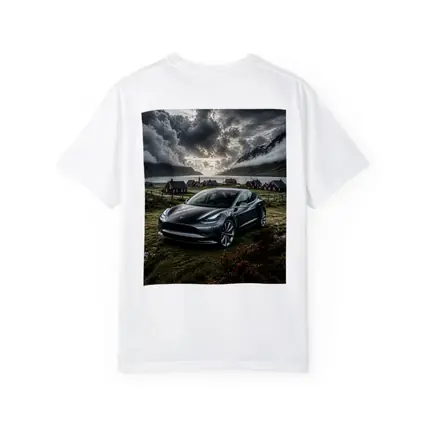 Tesla Model 3 Dark Dramatic Cloudy Landscape