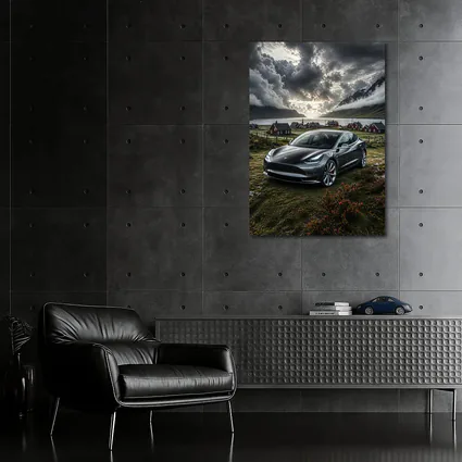 Tesla Model 3 Dark Dramatic Cloudy Landscape