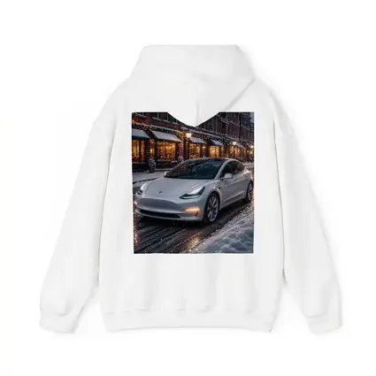 Tesla Model 3 White Snowy City Street