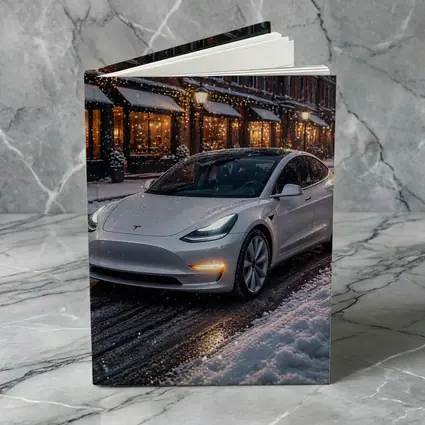 Tesla Model 3 White Snowy City Street