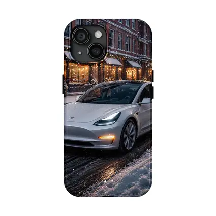 Tesla Model 3 White Snowy City Street