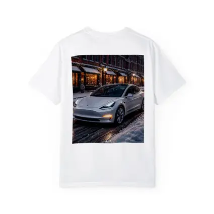 Tesla Model 3 White Snowy City Street