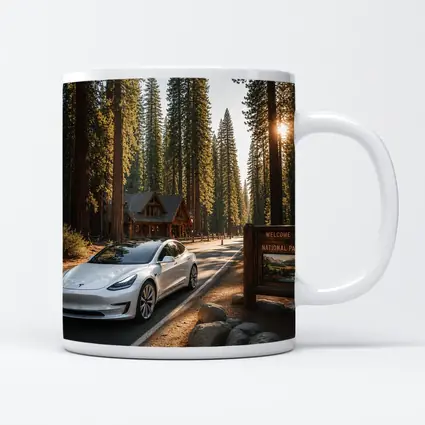 Tesla Model 3 White National Park Forest