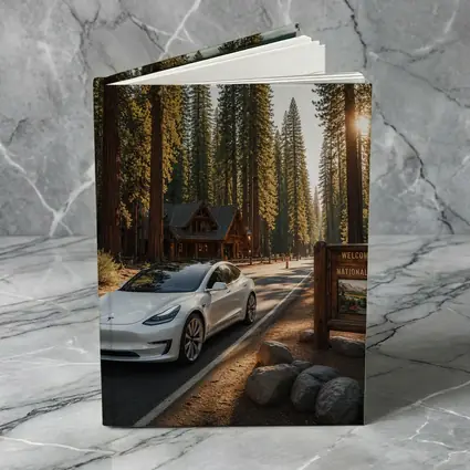 Tesla Model 3 White National Park Forest