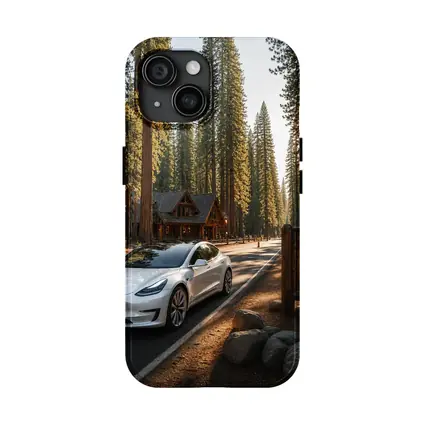 Tesla Model 3 White National Park Forest