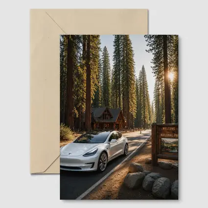 Tesla Model 3 White National Park Forest