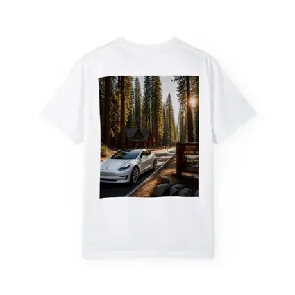 Tesla Model 3 White National Park Forest