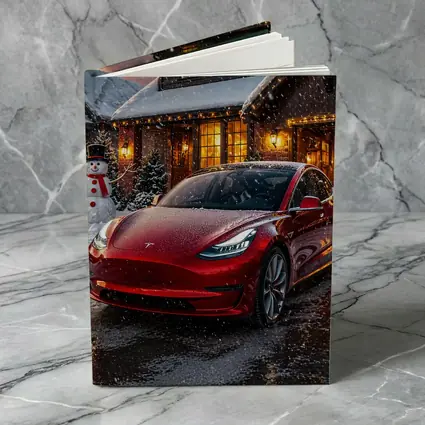 Tesla Model 3 Red Christmas Winter Night