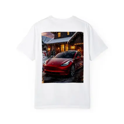 Tesla Model 3 Red Christmas Winter Night
