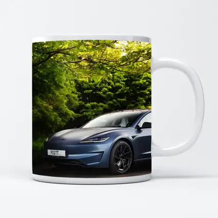 Tesla Model 3 Parked Among Green Trees