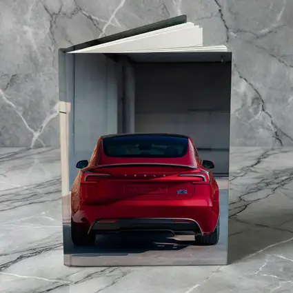 Red Tesla Model Three Rear Parking Garage