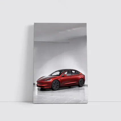 Tesla Model 3 Red Car Studio Background