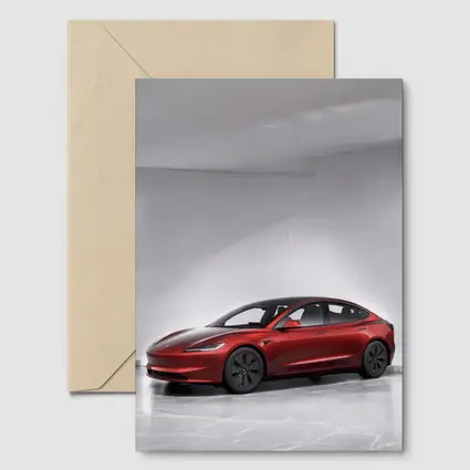 Tesla Model 3 Red Car Studio Background