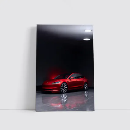 Red Tesla Model 3 Dark Studio Floor