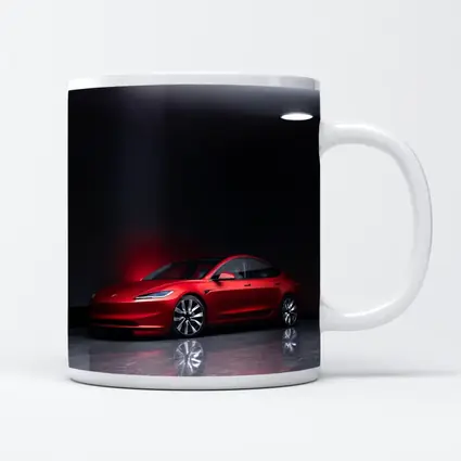 Red Tesla Model 3 Dark Studio Floor