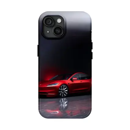 Red Tesla Model 3 Dark Studio Floor