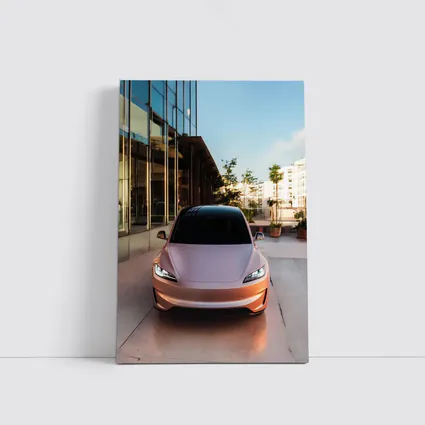 Tesla Model 3 Parked Outside Modern Building