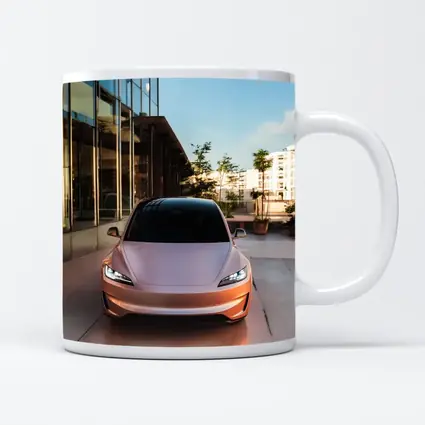 Tesla Model 3 Parked Outside Modern Building