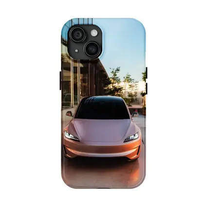 Tesla Model 3 Parked Outside Modern Building