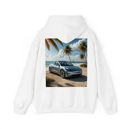 Tesla Model 3 Parked on Tropical Beach