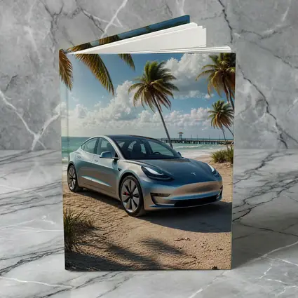 Tesla Model 3 Parked on Tropical Beach