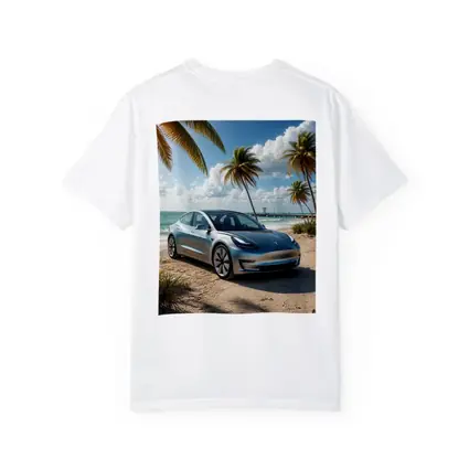 Tesla Model 3 Parked on Tropical Beach