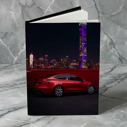 Tesla Model 3 Red City Night Skyline