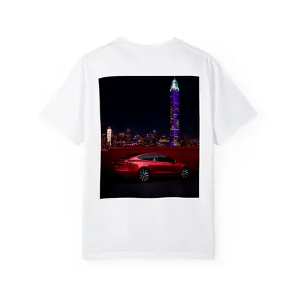 Tesla Model 3 Red City Night Skyline