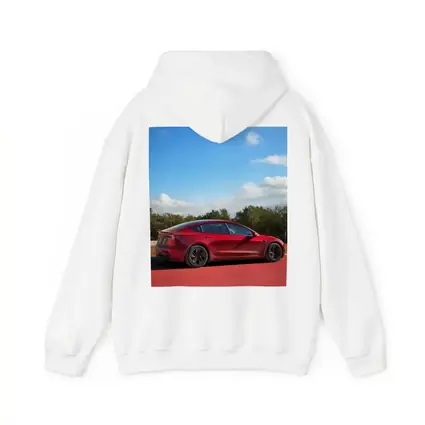 Tesla Model 3 Red Street Blue Sky