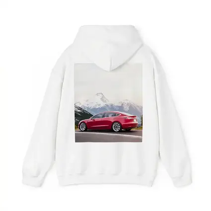 Red Tesla Model 3 Snow Mountain Road